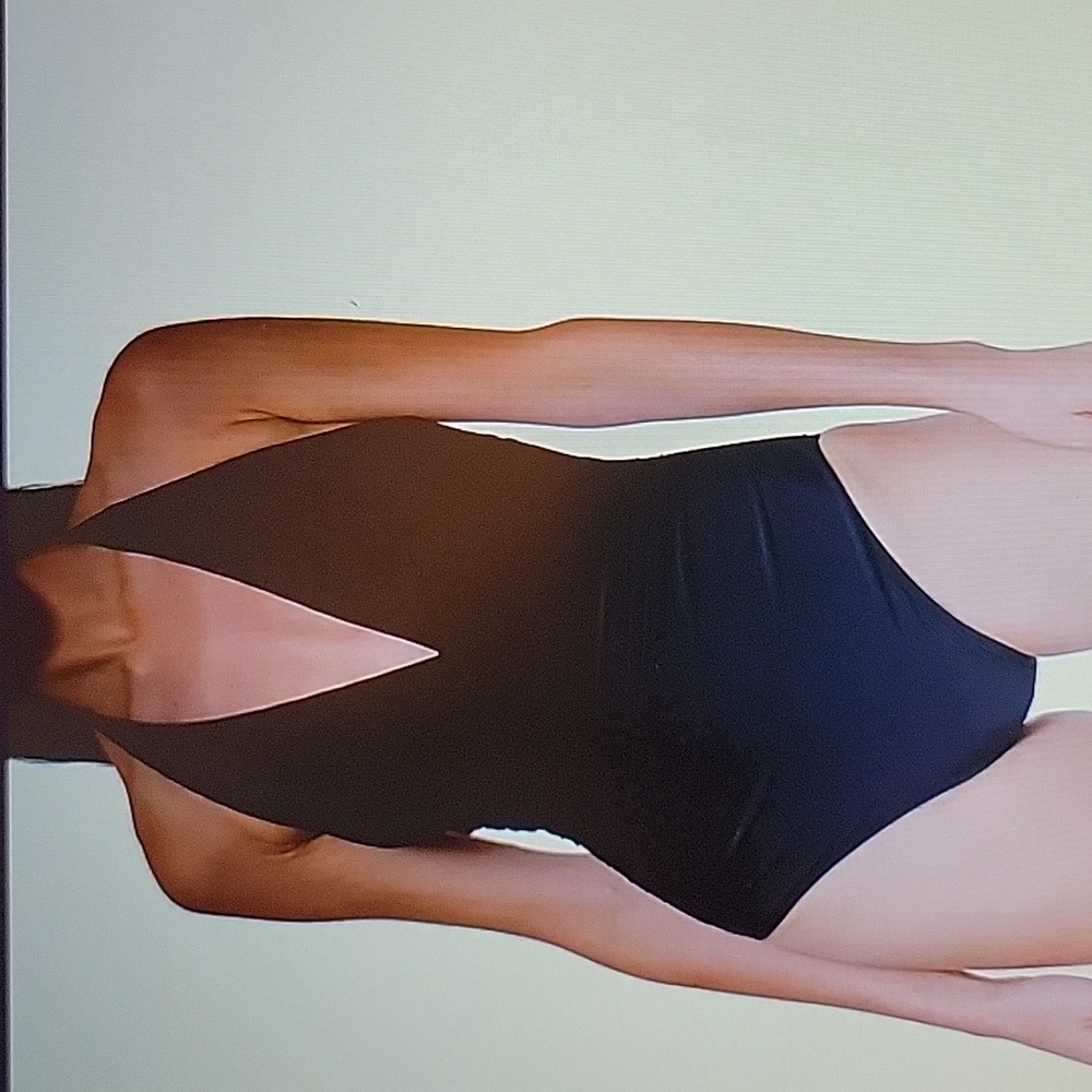 DKNY one piece Black halter shirred waist swimsuit moderate coverage Medium NEW… - Picture 1 of 8